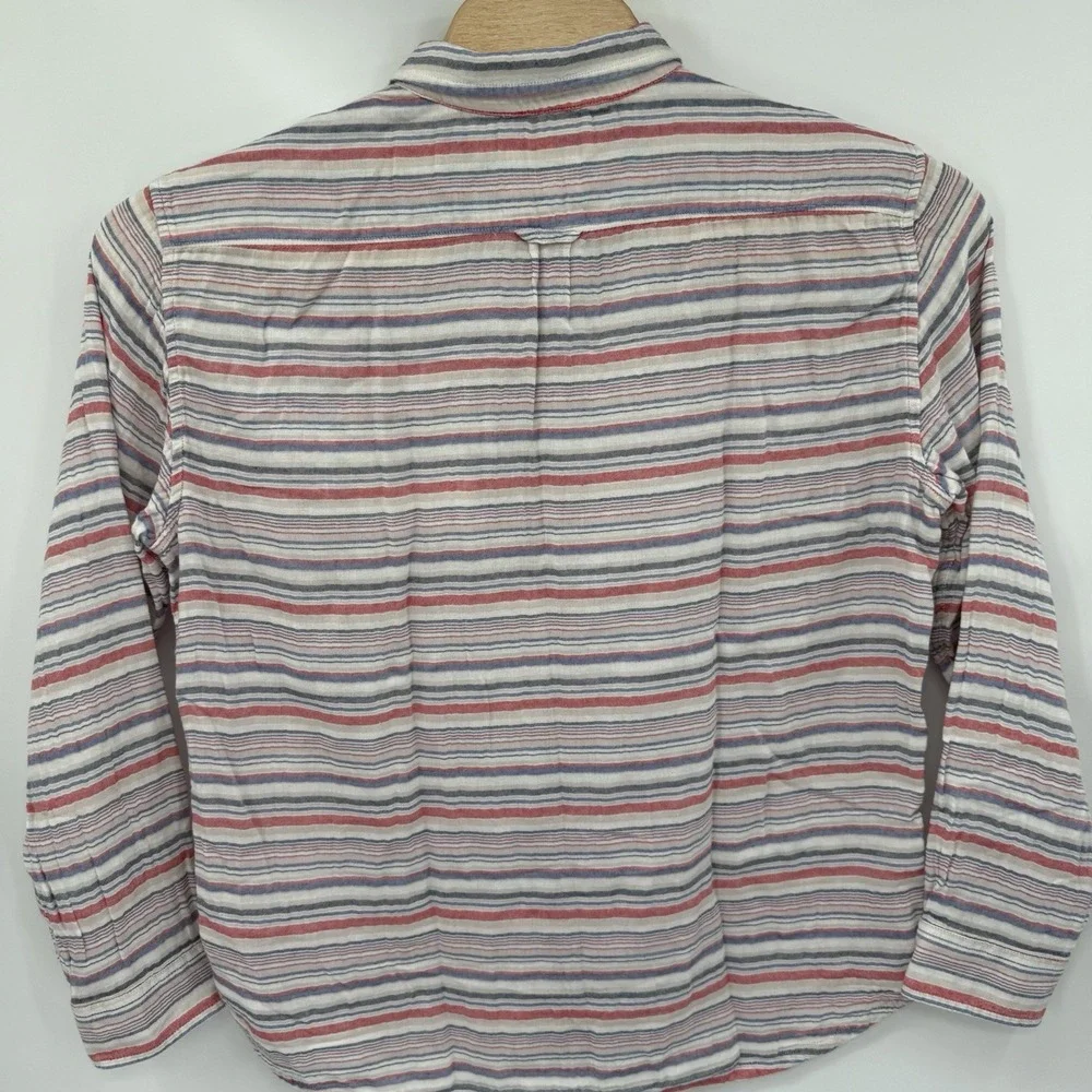 Lucky Brand Button Down Shirt Mens XL Red White Blue Striped Gauze Cotton